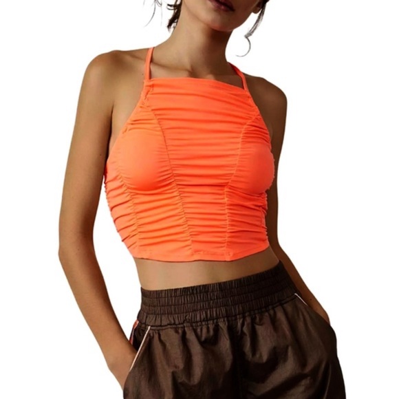 FP MOVEMENT Neon Coral Shirr Enough Ruched Tank - Picture 3 of 8